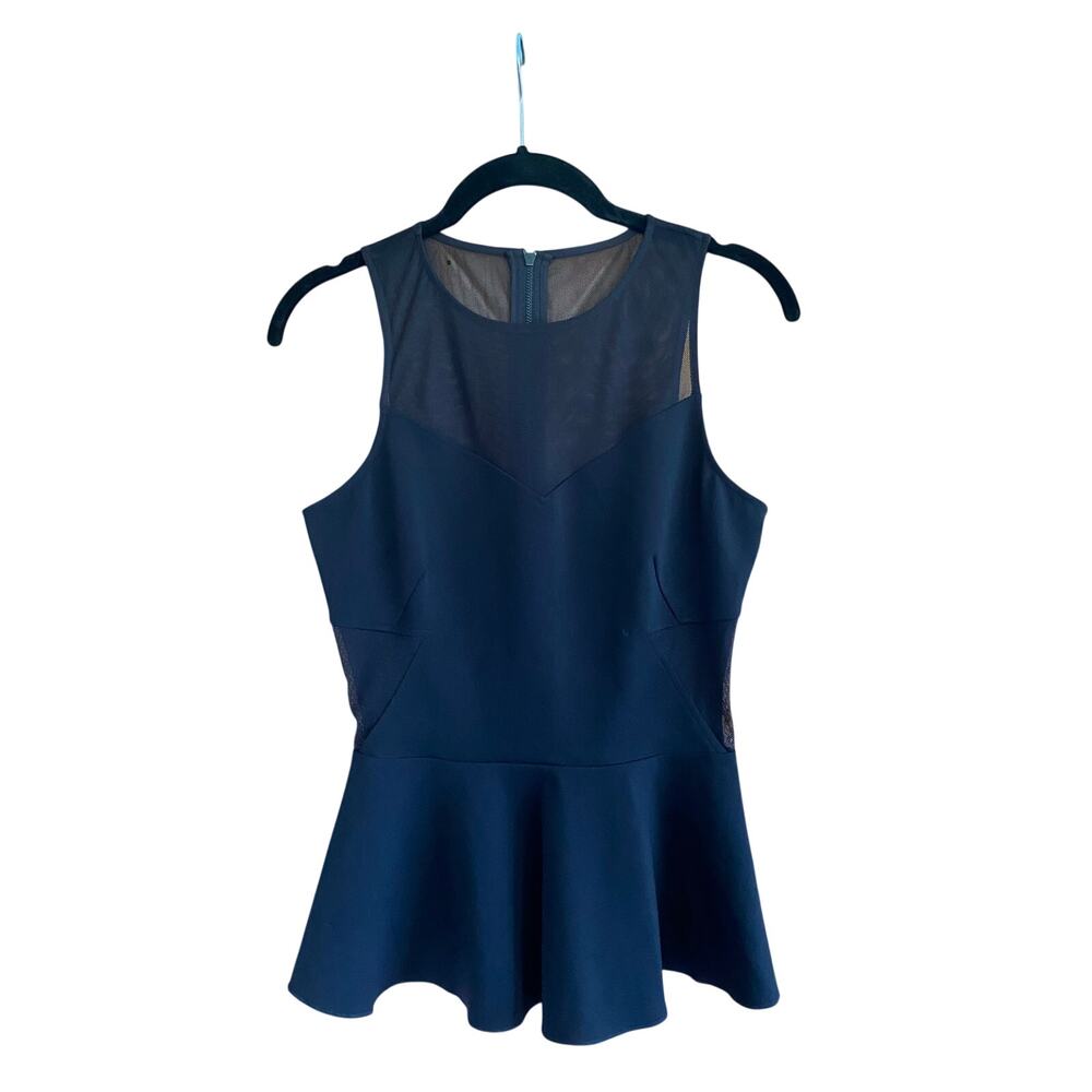 Intermix Black Mesh Inlay Sleeveless Peplum Top Size Small